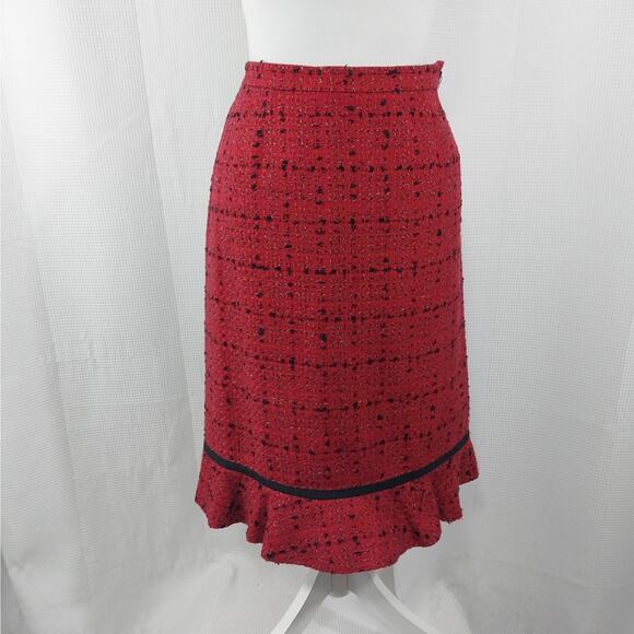 LE SUIT! TWEEDY RED, BLACK, WHITE PLAID RUFFLED SKIRT 2 PC SUIT SET! SZ 14P - Picture 5 of 12